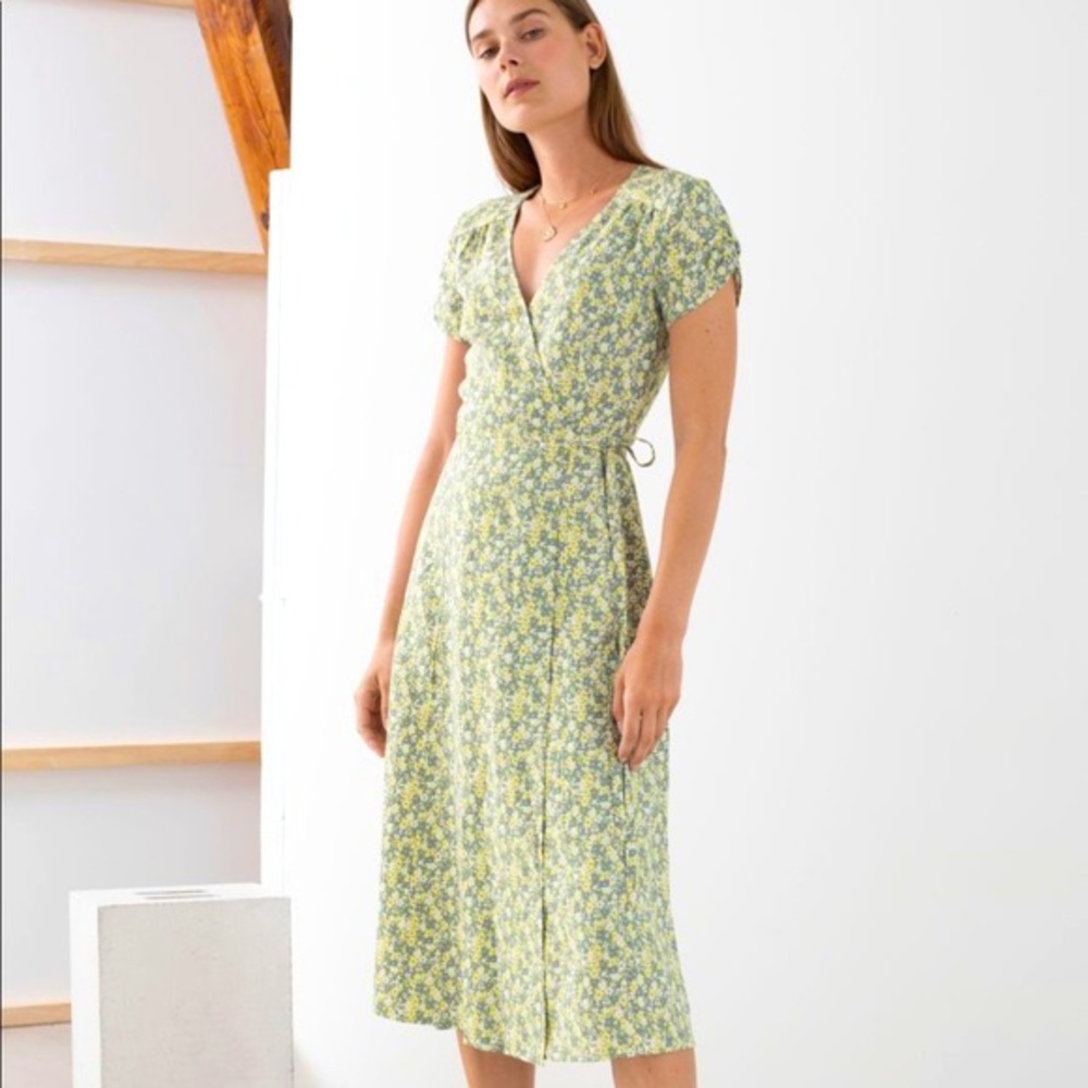 & Other Stories Green Floral Midi Wrap Dress